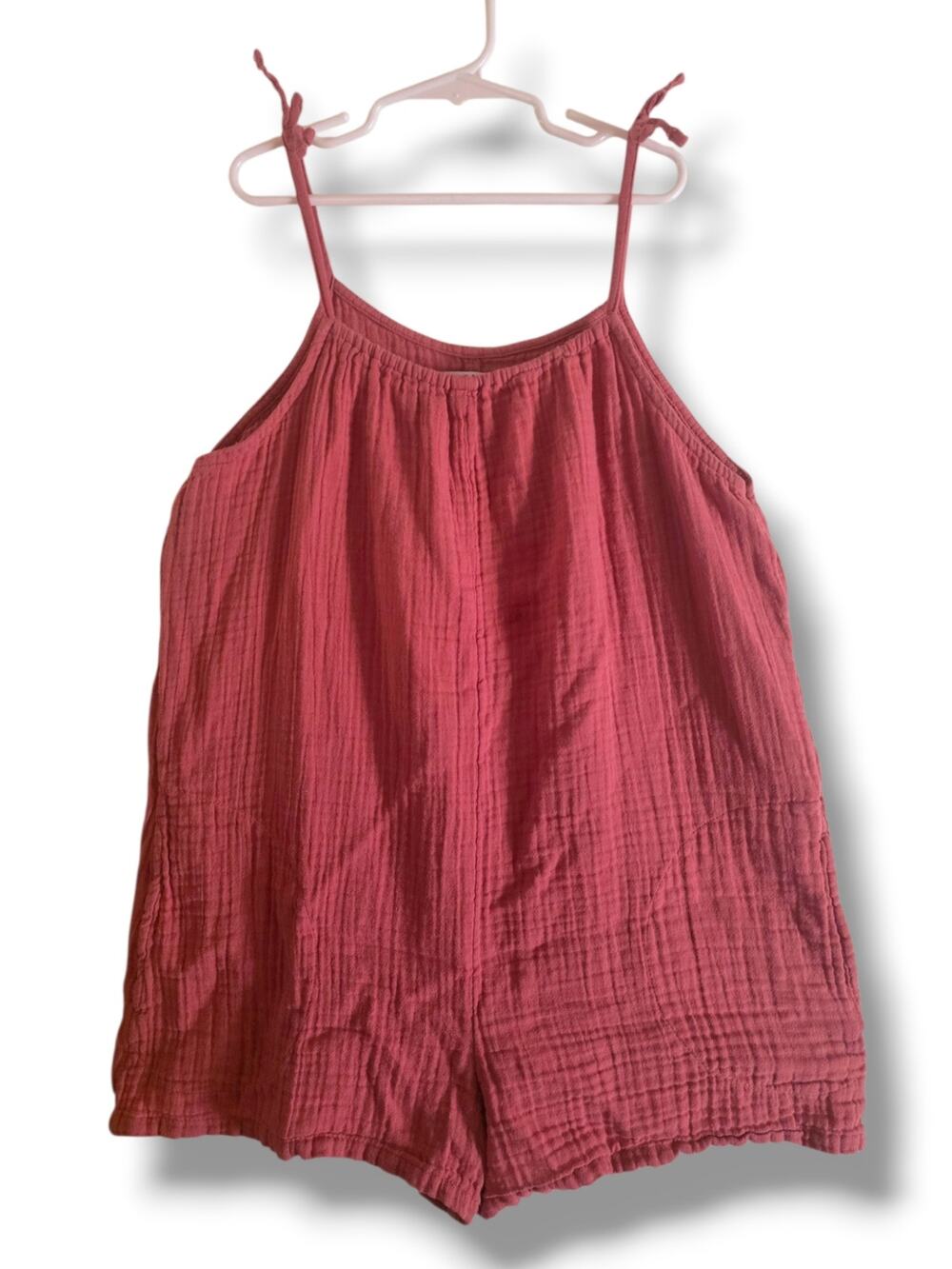 Old Navy Girls XL 14-16 100% Cotton Muslin Bow Shoulder Pocket Shorts Romper